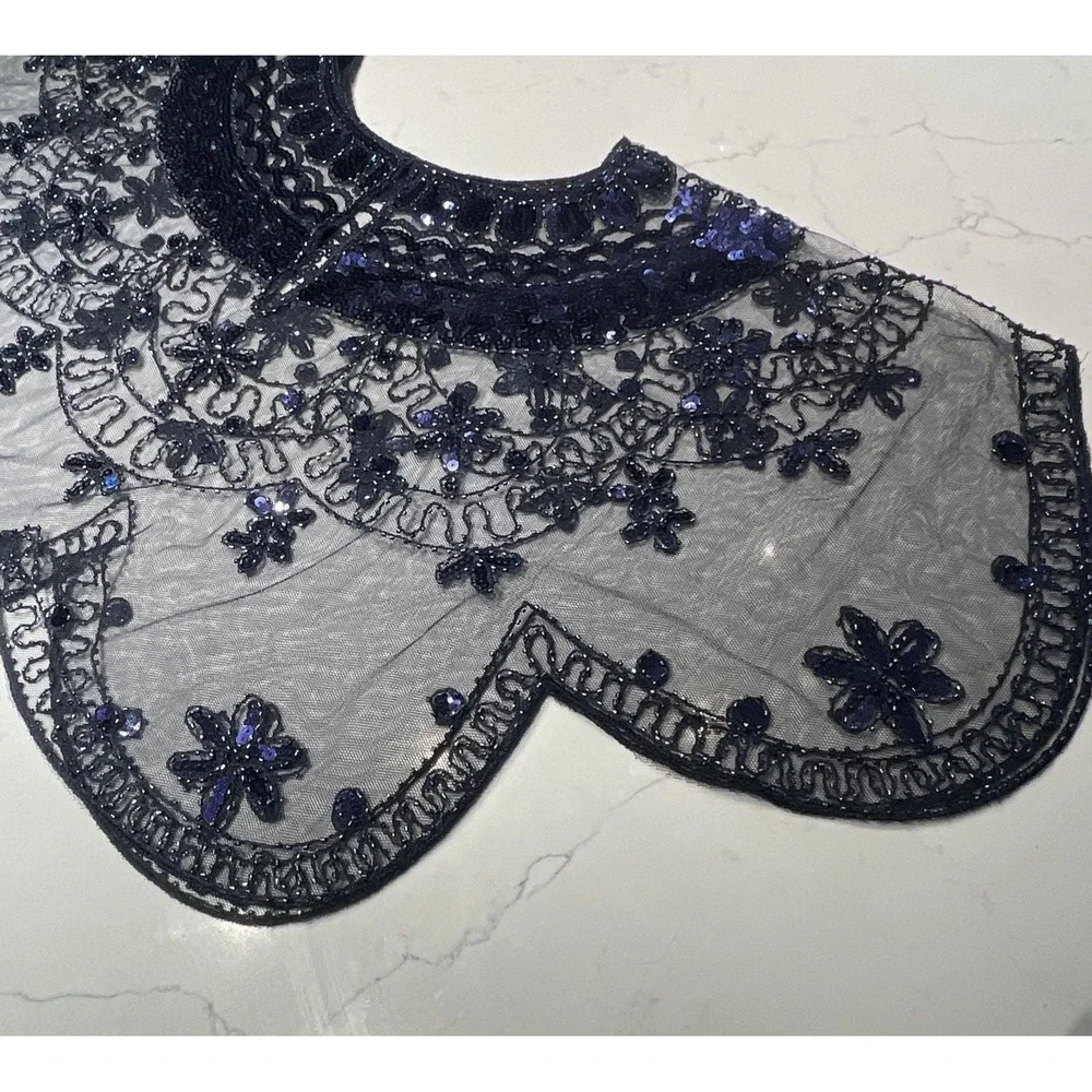 Vtg Sequins Cape Art Deco  Bolero 1920s Gatsby Style Evening Flapper Shawl Navy